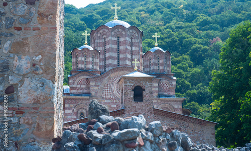 Ravanica monastery located near Ćuprija town in Serbia. Monastery built 14th century. No people. Closeup. photo