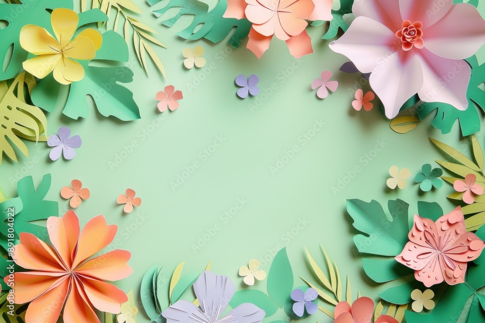 Vibrant Floral Paper Cut Design - Decorative Background for Spring or Summer Projects, Cards, Posters Vibrant Floral Paper Cut Design - Decorative Background for Spring or Summer Projects, Cards, Posters