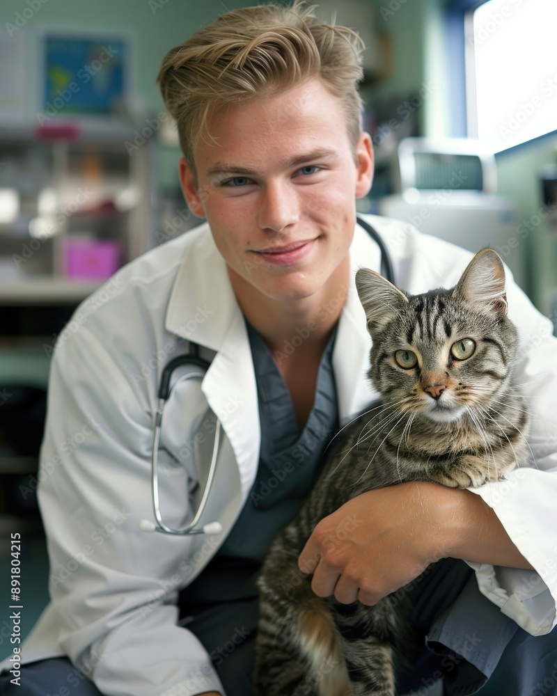 A Confident Vet and Cat in Professional Animal Clinic A Confident Vet and Cat in Professional Animal Clinic