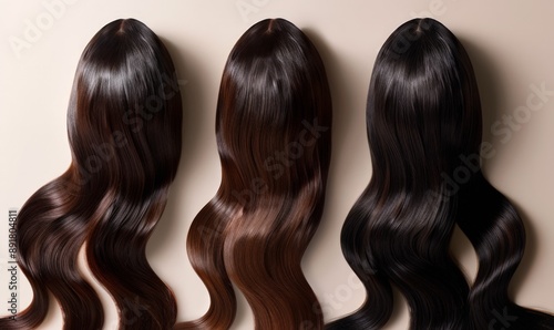 Long Straight Hair, Three Shades, Natural Curls, Shine