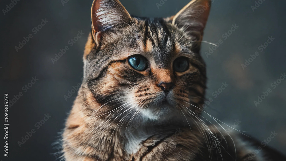 Fototapeta premium Portrait of a beautiful cat, 16:9, 300 dpi with space for text