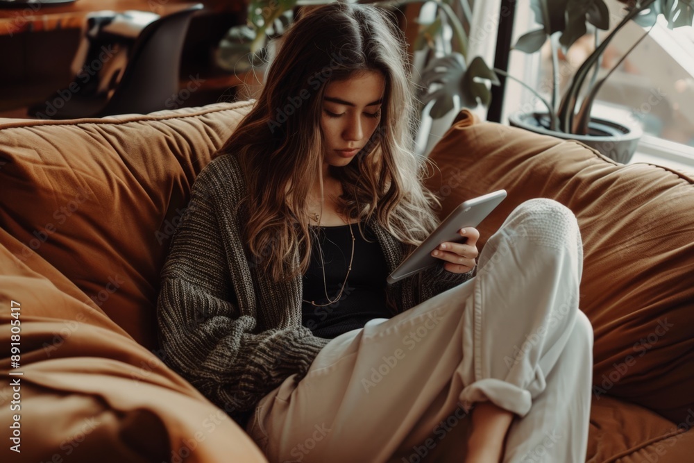 Woman Reading on Couch Woman Reading on Couch