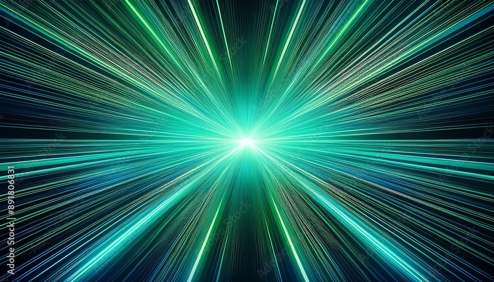 A bright green light rays from the center of an explosion moving high speed, abstract futuristic background portal tunnel with blue and teal colors on a black background A bright green light rays from the center of an explosion moving high speed, abstract futuristic background portal tunnel with blue and teal colors on a black background