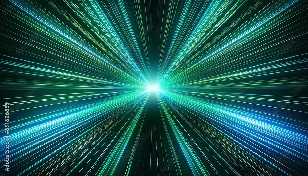 A bright green light rays from the center of an explosion moving high speed, abstract futuristic background portal tunnel with blue and teal colors on a black background A bright green light rays from the center of an explosion moving high speed, abstract futuristic background portal tunnel with blue and teal colors on a black background