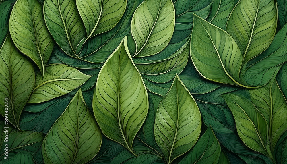 Fototapeta premium Green leaf pattern on the surface