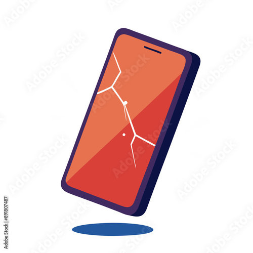 cartoon broken smartphone displaying cracked, damaged, shattered screen