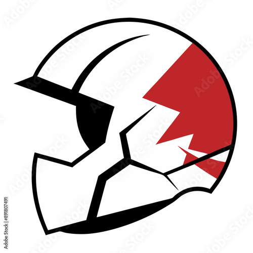 Illustration of a motorcycle helmet with visible cracks