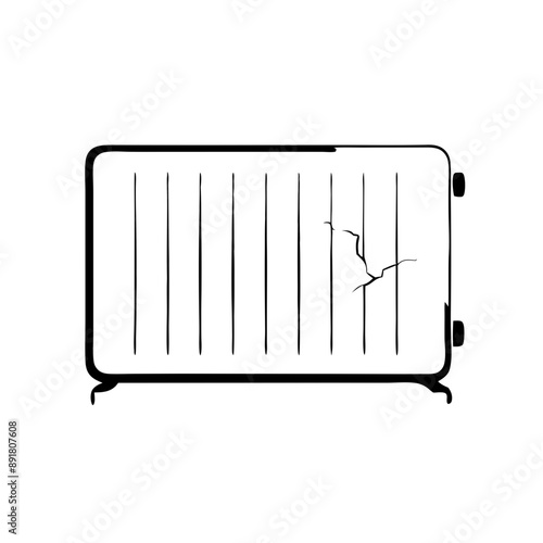 Illustration line art depicting cracked radiator in need of repair