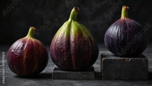 Purple figs on a dark gray background