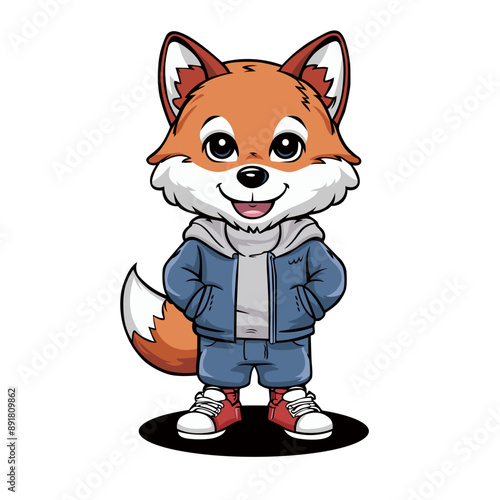 print design for kids fashion as vector with mascot fox drawing