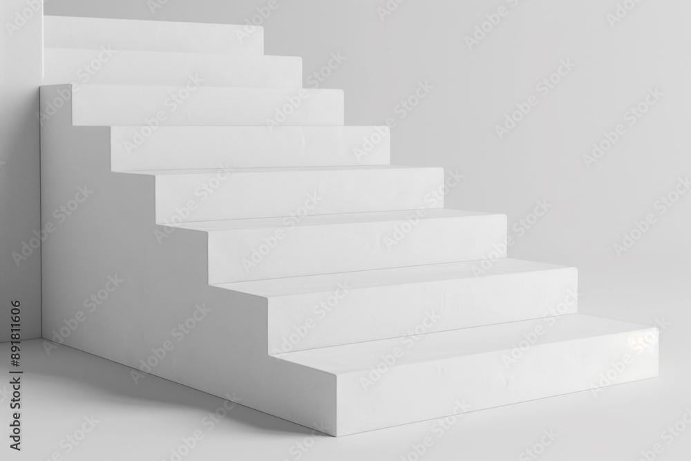 Fototapeta premium of a collection of 3D simple primitive minimalist stairs, each distinctly positioned on a neutral grey background