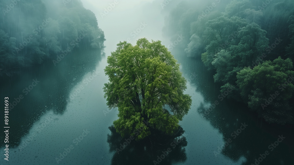 Solitary Tree in Misty Lake: A serene, misty morning scene featuring a lone tree standing in the middle of a tranquil lake, shrouded in fog. The image evokes a sense of mystery and tranquility. Solitary Tree in Misty Lake: A serene, misty morning scene featuring a lone tree standing in the middle of a tranquil lake, shrouded in fog. The image evokes a sense of mystery and tranquility.