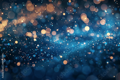 Cosmic Sparkle: Abstract bokeh background with blue and gold lights, perfect for festive designs and dreamy moods 