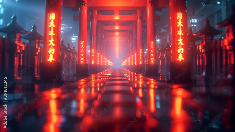 Naklejka premium Neon Torii Gateway to the Digital Afterlife 