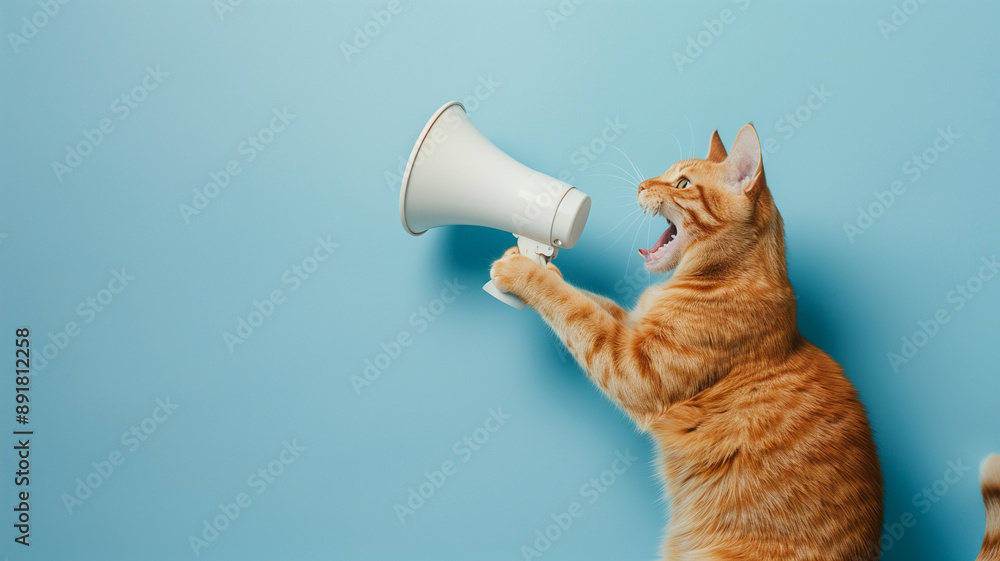 Fototapeta premium Announcing the Big News: Ginger Cat with Megaphone 
