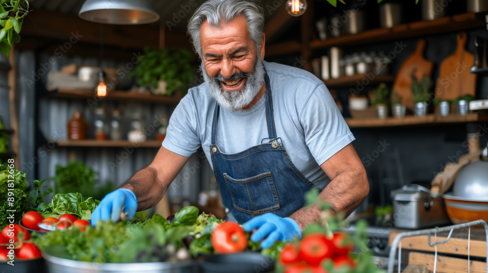 Joyful Farmer Preparing Fresh Produce Joyful Farmer Preparing Fresh Produce