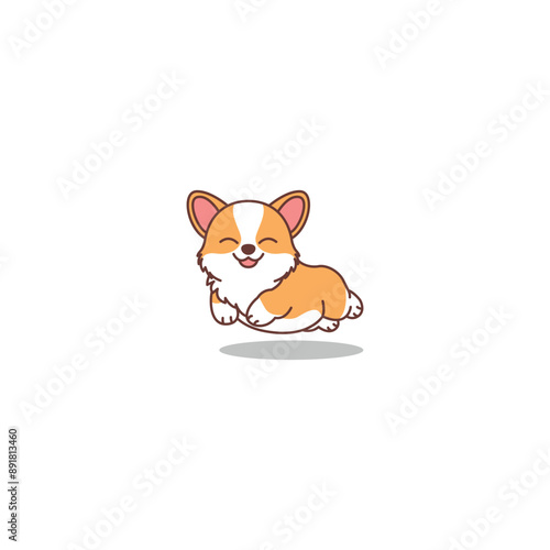 Cute corgi dog jumping cartoon, vector illustration