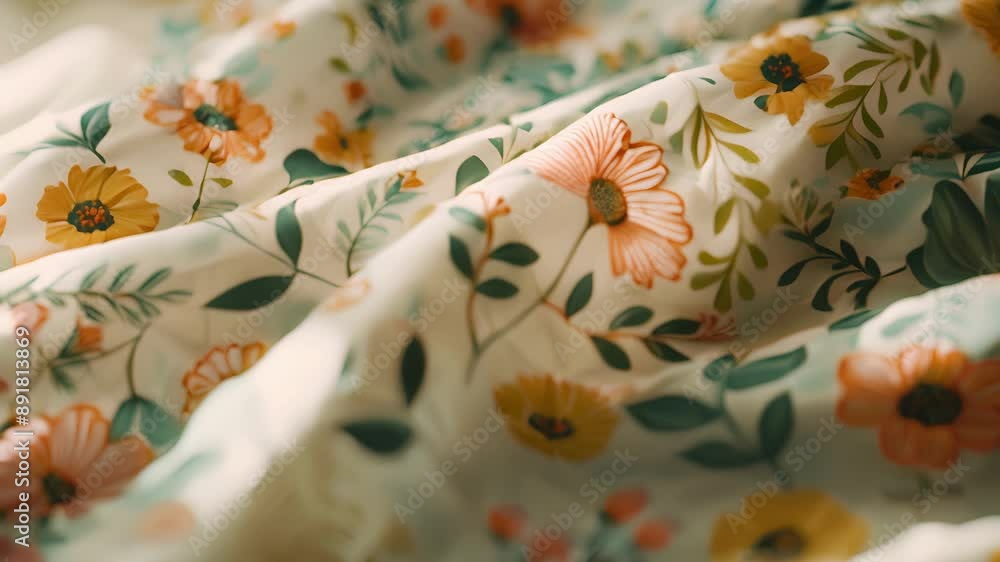 A closeup of a beeswax wrap with a vibrant floral design highlighting the delicate lines and curves of the flowers and leaves. A closeup of a beeswax wrap with a vibrant floral design highlighting the delicate lines and curves of the flowers and leaves.