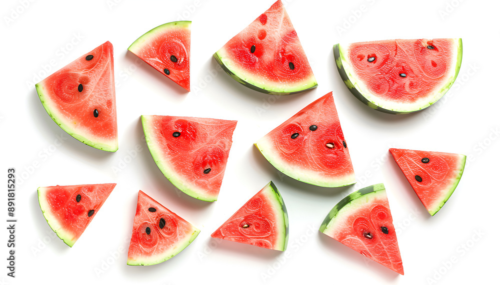 Slices of watermelon isolated on white background. Top view. Flat lay Slices of watermelon isolated on white background. Top view. Flat lay