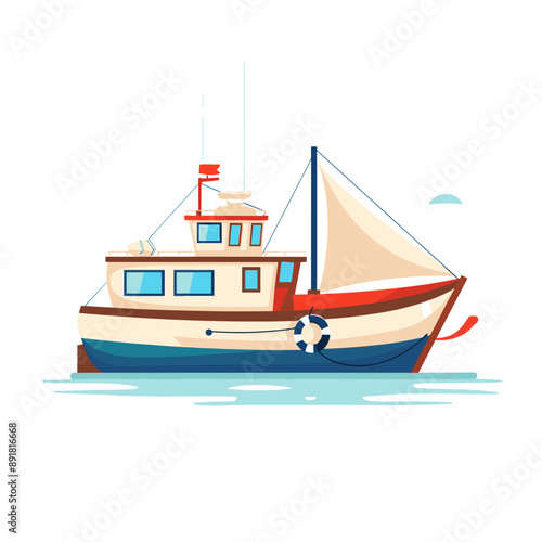 Fishing boat. Vector illustration in flat style on white background.