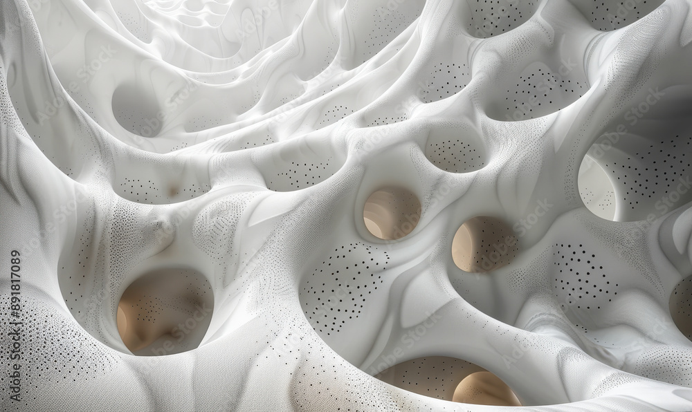 Abstract Parametric Design with Complex White Perforated Structures Creating Depth and Light Interaction Abstract Parametric Design with Complex White Perforated Structures Creating Depth and Light Interaction