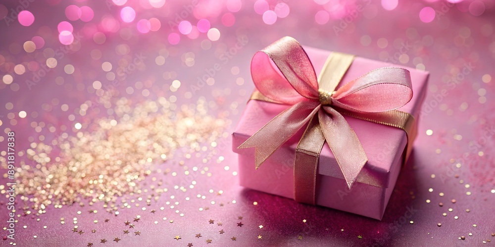 pink gift box with ribbon on pink shiny background pink gift box with ribbon on pink shiny background