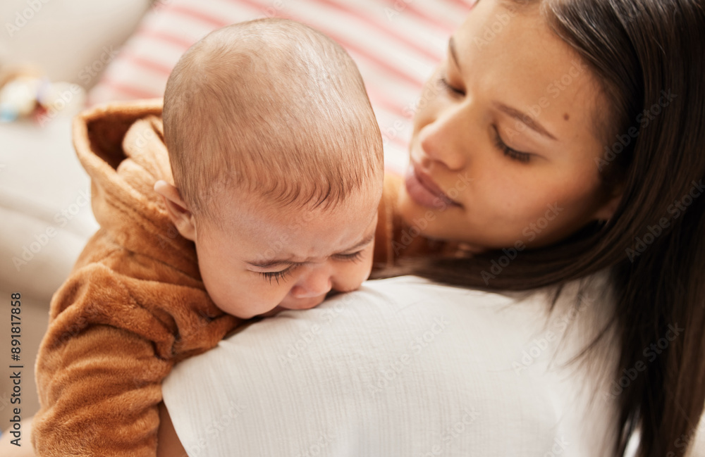 Woman, infant and cuddling in home for bonding, relationship and family as mother, caregiver and child. Female person, baby and toddler in lounge for support, love and wellness with health or nurture Woman, infant and cuddling in home for bonding, relationship and family as mother, caregiver and child. Female person, baby and toddler in lounge for support, love and wellness with health or nurture
