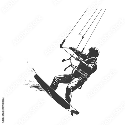 kitesurfing man athlete in action minimalist line art icon logo symbol