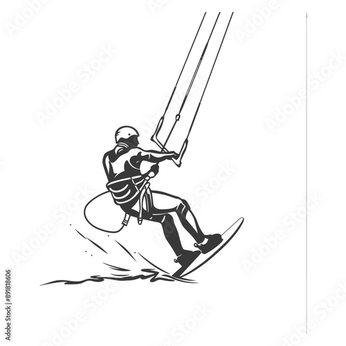 kitesurfing man athlete in action minimalist line art icon logo symbol