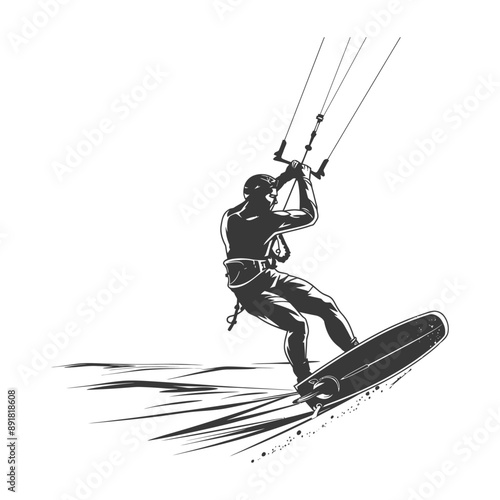 kitesurfing man athlete in action minimalist line art icon logo symbol