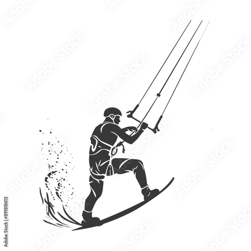 kitesurfing man athlete in action minimalist line art icon logo symbol