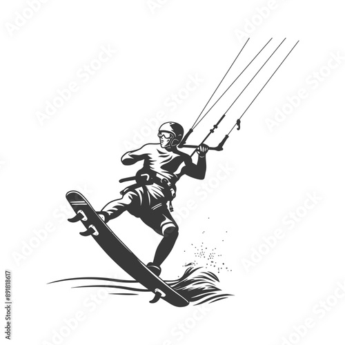 kitesurfing man athlete in action minimalist line art icon logo symbol
