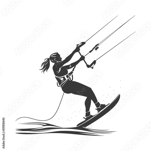 kitesurfing woman athlete in action minimalist line art icon logo symbol