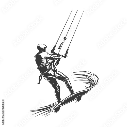 kitesurfing man athlete in action minimalist line art icon logo symbol