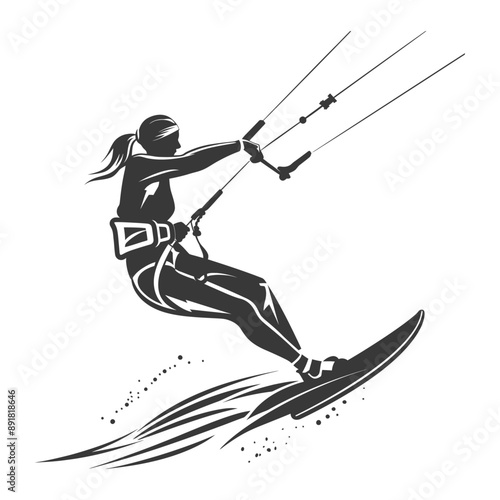 kitesurfing woman athlete in action minimalist line art icon logo symbol