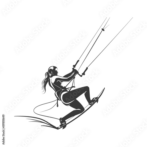 kitesurfing woman athlete in action minimalist line art icon logo symbol
