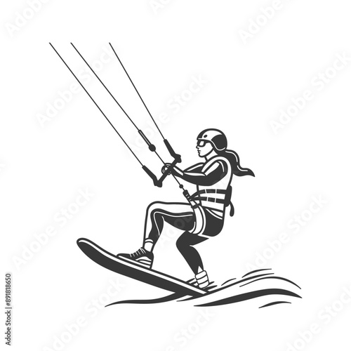 kitesurfing woman athlete in action minimalist line art icon logo symbol