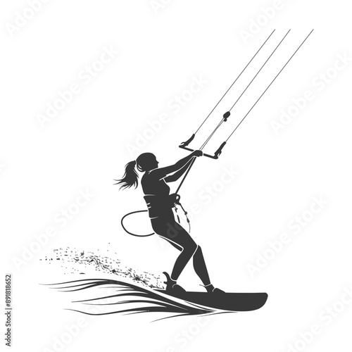 kitesurfing woman athlete in action minimalist line art icon logo symbol