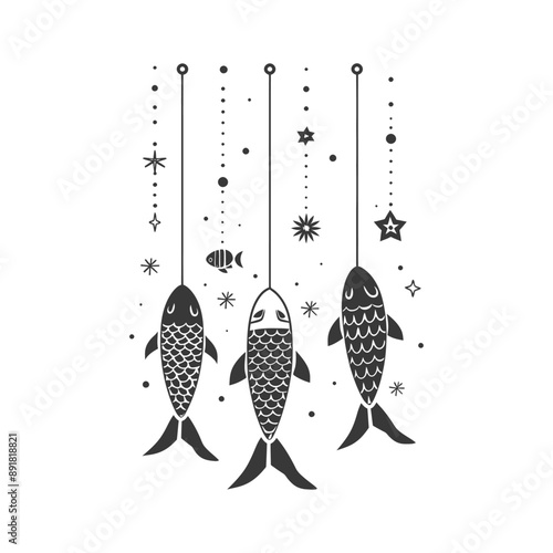 koinobori carp shaped windsocks minimalist line art icon logo symbol