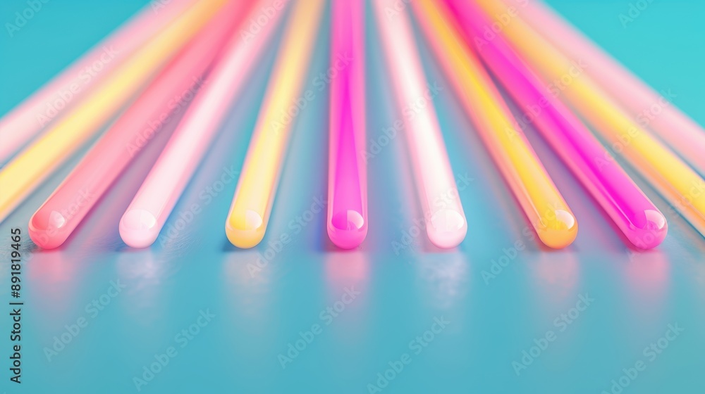 Detailed shot of neon tubes and strips, capturing their vivid colors and dynamic lighting effects in a darkened room.