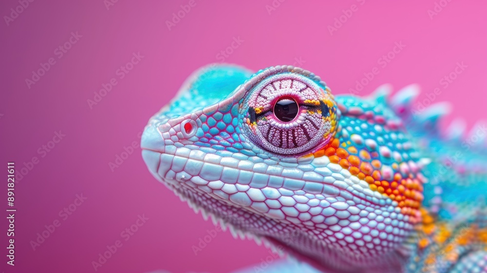 Obraz premium Unique portraits of neon-lit reptiles and amphibians, showcasing their stunning appearance under bright, colorful lights that enhance their natural characteristics.