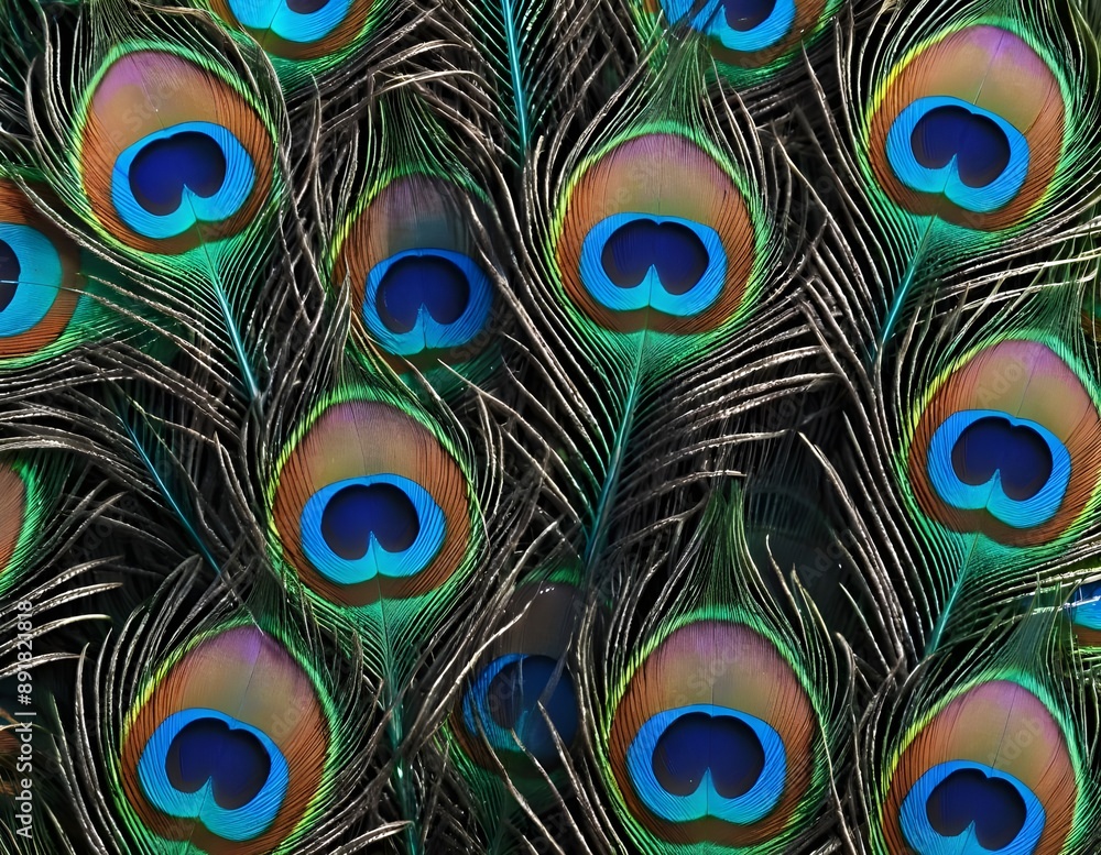 Fototapeta premium Close Up of Peacock Feathers With Eye Spots, beautiful background