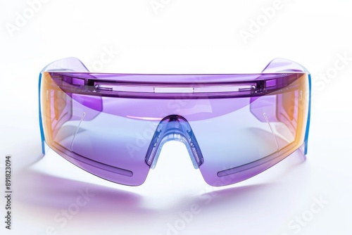 A pair of futuristic sports sunglasses with gradient lenses on a white background photo