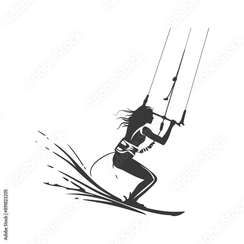 kitesurfing woman athlete in action minimalist line art icon logo symbol