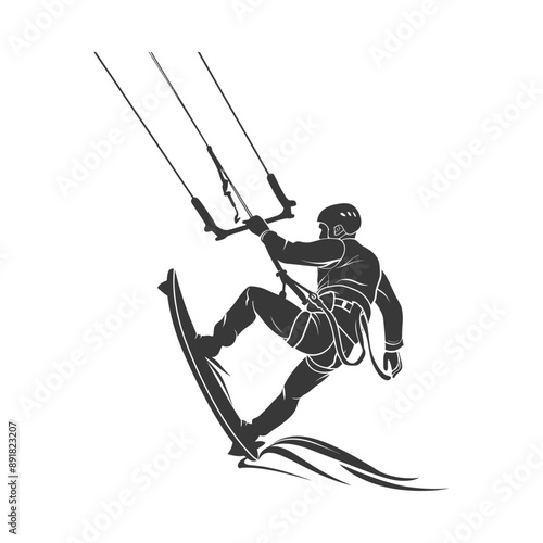 kitesurfing man athlete in action minimalist line art icon logo symbol