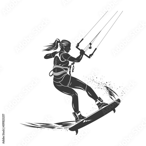 kitesurfing woman athlete in action minimalist line art icon logo symbol