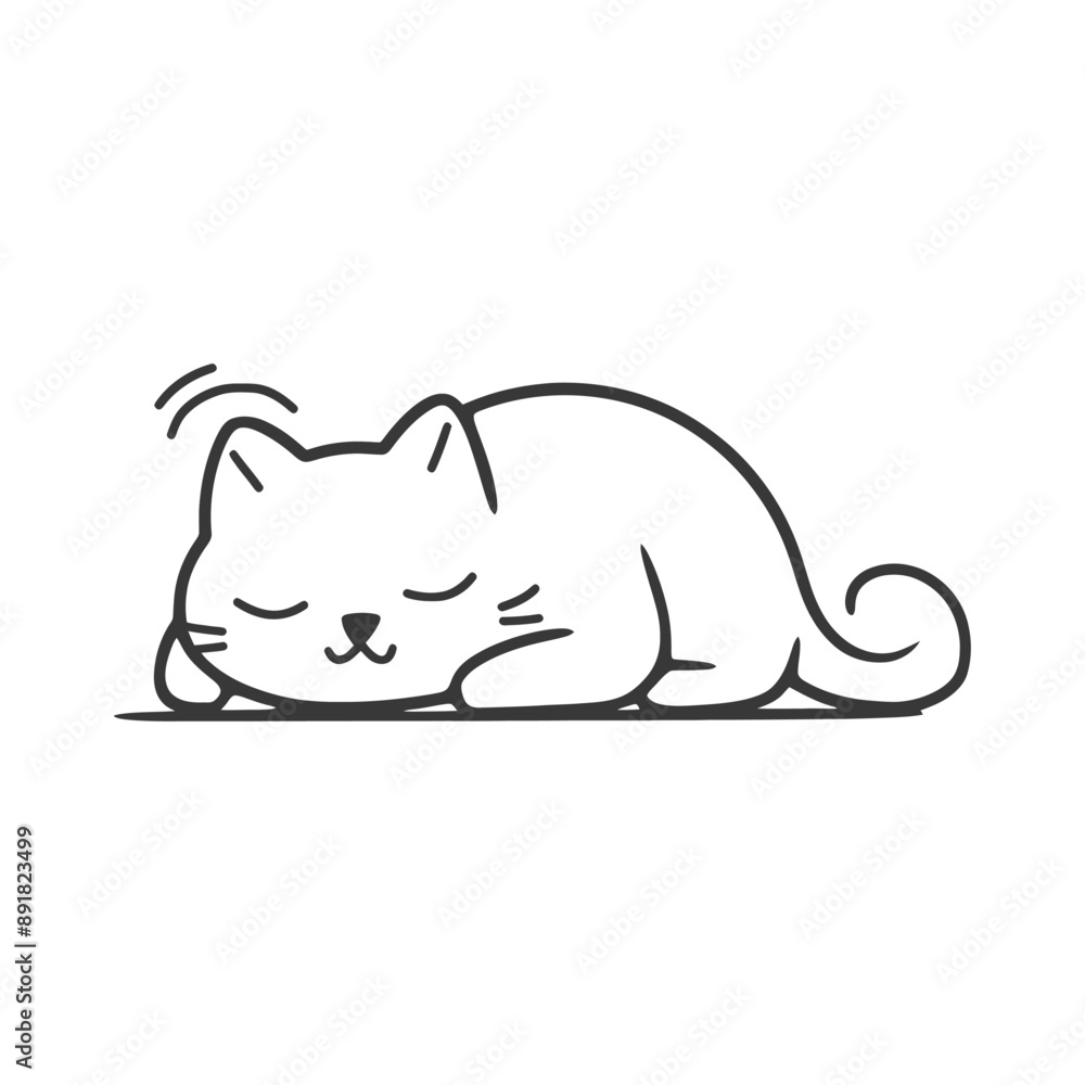 Obraz premium lazy cat animal tired minimalist line art icon logo symbol