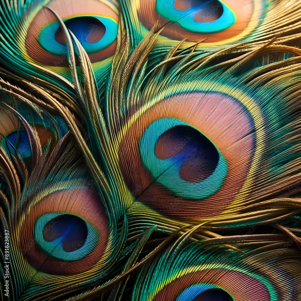 Obraz premium Close Up of Peacock Feathers With Eye Spots, beautiful background