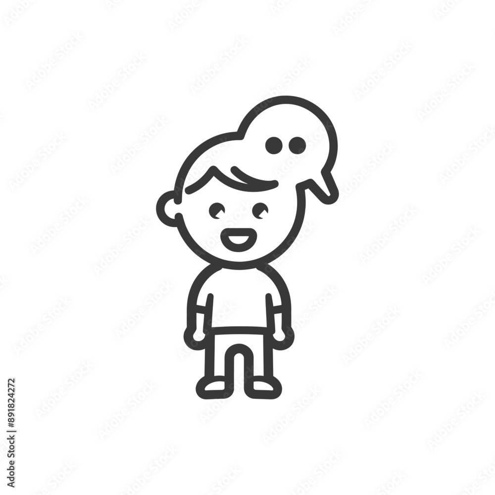 Fototapeta premium little boy stick figure speech bubble minimalist line art icon logo symbol