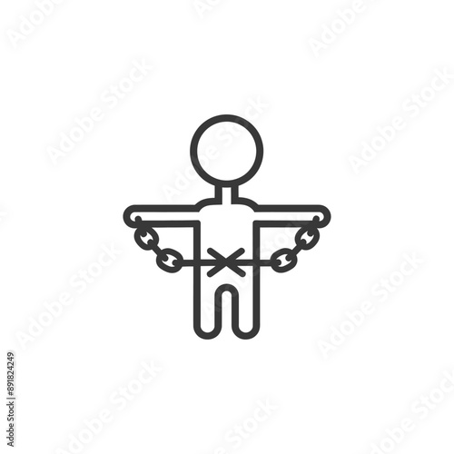 little boy slave with shackle minimalist line art icon logo symbol